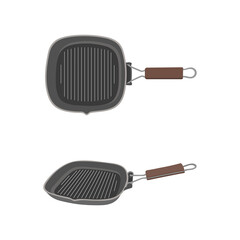 Grill pan isolated on white background.For cooking barbecue. Kitchen utensils. Picnic cook tools for frying food on B-B-Q picnic paty. Square iron tableware for fry meal