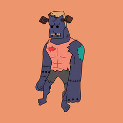 Frankenstein character on orange background