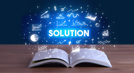 SOLUTION inscription coming out from an open book, business concept
