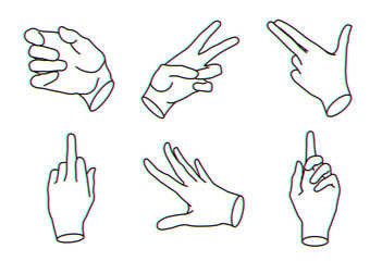 Obraz premium Linear set of hands glitch icon. Eps10 vector. 