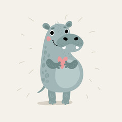 Funny hippo. Cute vector illustration