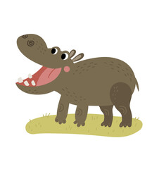 Funny hippo. Cute vector illustration