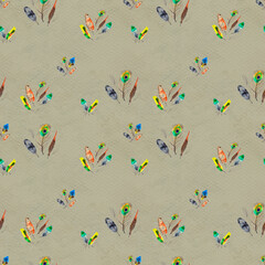 Watercolor feathers seamless pattern. Hand painted texture