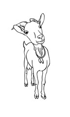 Vector sketch of a goat on white background. Hand drawn outline illustration. Isolated image.