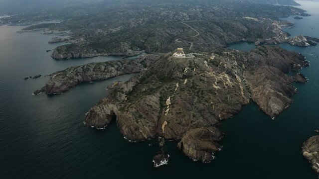 Aerial view of Cabo de Creus (Cape of Cross) on mediterranean sea coast, Cadaques, Spain