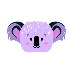 Cute cartoon character a koala head. Print for children's things. Vector children's illustration with a koala isolated on a white background