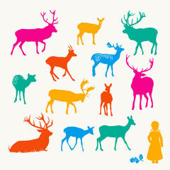 Deer silhouette set