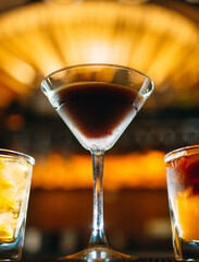 Alcoholic cocktails on the bar table.