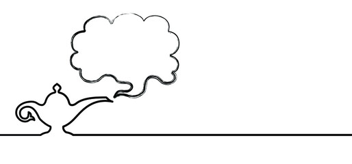 Magic lamp speech bubble smoke Vector Alladin oil lamp silhouette Abstract border from a smoke pulled out from genie magic lamp lantern fairytale cloud Alladins Tea pot Aladin genie as Arabian miracle