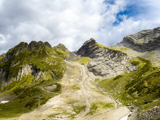 Epic mountain landscape. Beautiful natural terrain in the mountains, peaks and valleys,