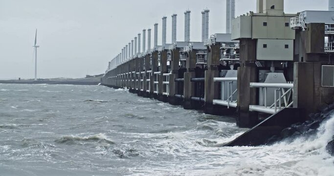 The Delta Works storm flood protection near Oosterschelde, the Netherlands.