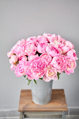 Beautiful Pink peony flower for catalog or online store. Floral shop concept . Beautiful fresh cut bouquet. Flowers delivery