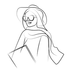 Stylish girl in glasses. Fashion illustration. Vector illustration in magazine cover design style. Beautiful girl model. Fashion style, beauty. Graphic, sketch drawing.