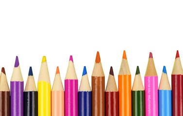 Colorful pencils isolated on white background. Close up