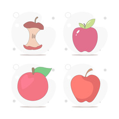 apple flat icon set with long shadow. red apple, apple core vector flat illustration on white background
