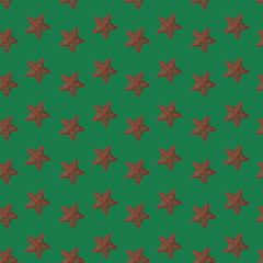A seamless pattern, Christmas red starlets on a green background.
