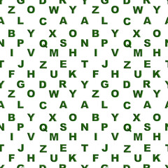A seamless patter of the letters of the alphabet is a green herbalist on a white background.