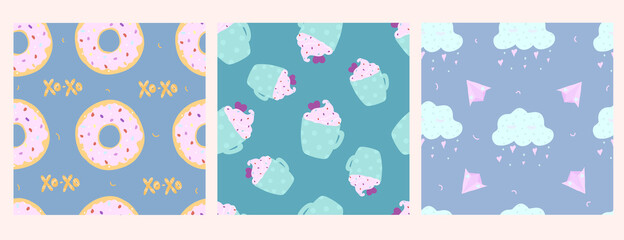 Set of patterns for Valentine's Day. Vector illustration