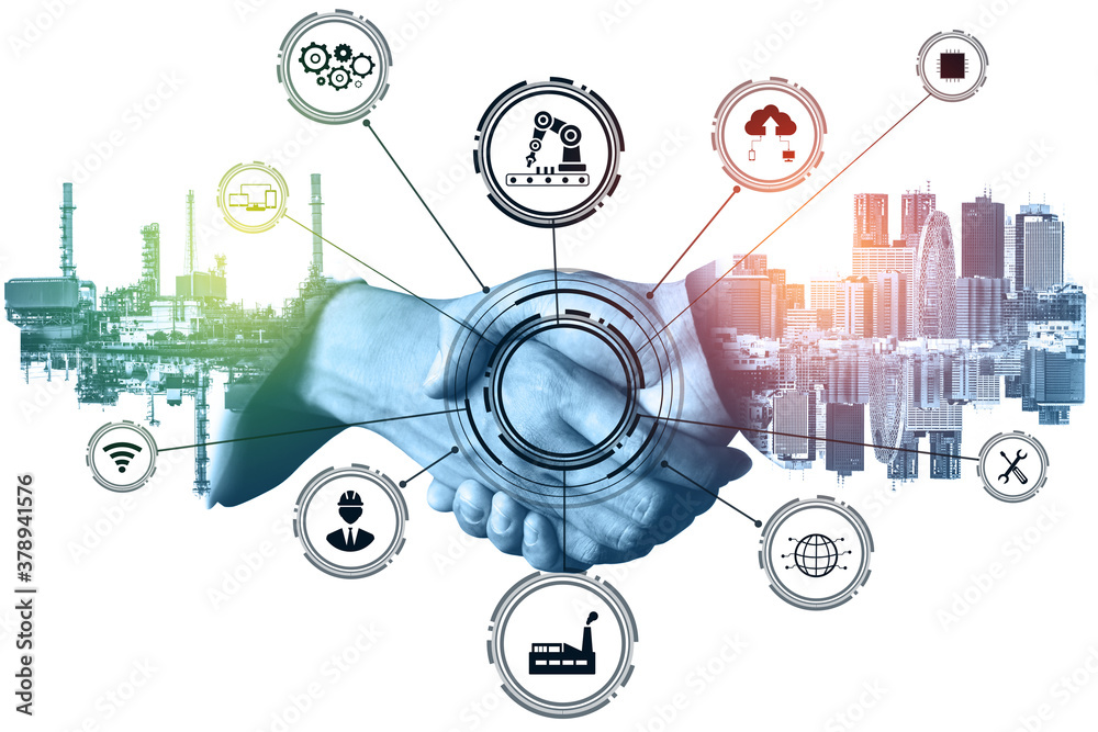 Poster industry 4.0 technology concept - smart factory for fourth industrial revolution with icon graphic s