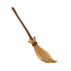 Cartoon witch broom for halloween, autumn holiday.