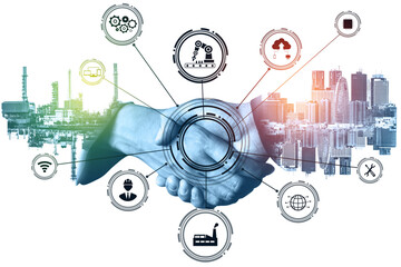 Industry 4.0 technology concept - Smart factory for fourth industrial revolution with icon graphic...