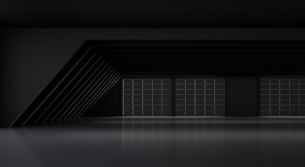Abstract interior design of  dark modern showroom with empty floor and  walls - 3d rendering