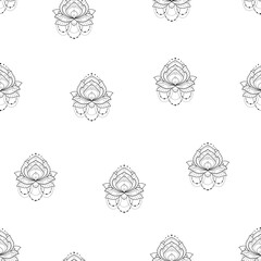 Lotus flower monochrome geometrical vector illustration is isolated on a white background. Seamless pattern for design