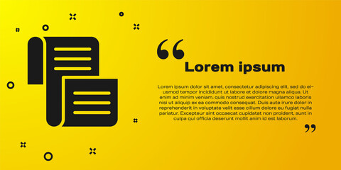 Black Decree, paper, parchment, scroll icon icon isolated on yellow background.  Vector.