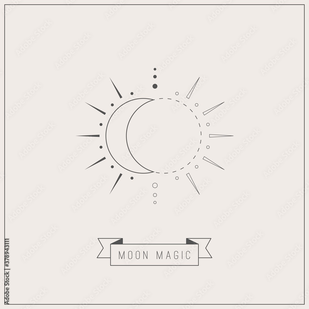 Wall mural moon magic. abstract boho moon or star. thin line style. minimalistic outline icon. logo template. t