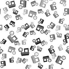 Black Veterinary medicine hospital, clinic or pet shop for animals icon isolated seamless pattern on white background. Vet or veterinarian clinic. Vector.