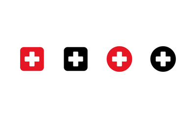 Obraz premium Set of Medical crosses. First aid sign. Emergency button. White plus icon. Vector on isolated white background. EPS 10