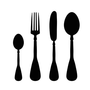 Cutlery. Fork, knife, dessert spoon and tablespoon vector icon