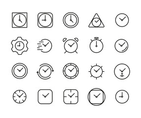 Set of Outline Vector Icons Related With Clock, Time. Modern Style, Premium Quality.