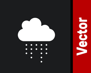 White Cloud with rain icon isolated on black background. Rain cloud precipitation with rain drops. Vector.