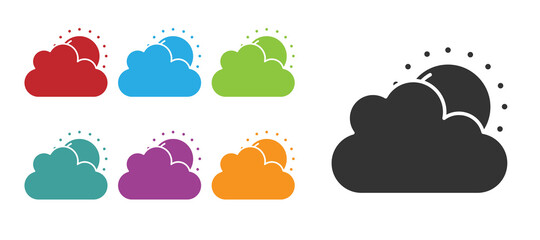 Black Sun and cloud weather icon isolated on white background. Set icons colorful. Vector.