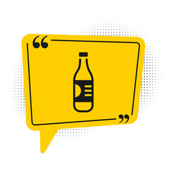 Black Bottle of water icon isolated on white background. Soda aqua drink sign. Yellow speech bubble symbol. Vector.