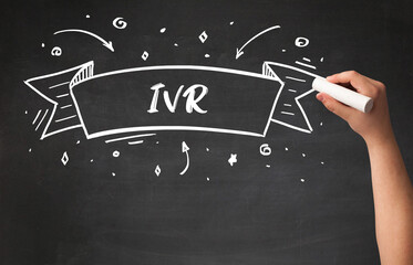 Hand drawing IVR abbreviation with white chalk on blackboard