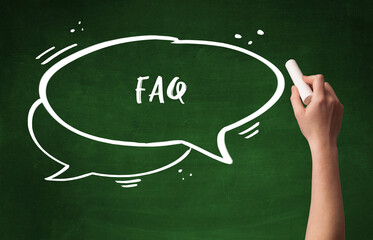 Hand drawing FAQ abbreviation with white chalk on blackboard