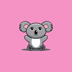 Cute koala sit and hands up Vector Icon Illustration. Panda Mascot Cartoon Character