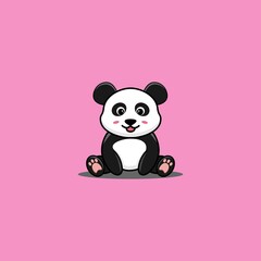 Cute panda sit and hands down Vector Icon Illustration. Panda Mascot Cartoon Character