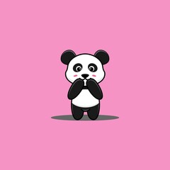Cute panda shy Vector Icon Illustration. Panda Mascot Cartoon Character
