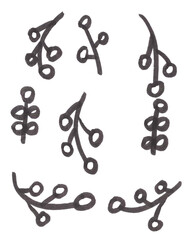 Hand drawn black and white Doodle Branches. Line art