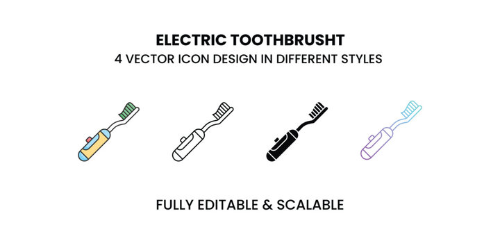 Electric toothbrush vector icon in colored outline, flat, glyph, line and gradient