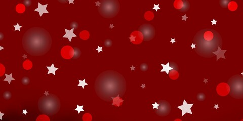 Light Red vector backdrop with circles, stars. Abstract illustration with colorful shapes of circles, stars. Template for business cards, websites.