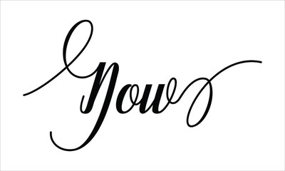 Now Calligraphy  Script Black text Cursive Typography words and phrase isolated on the White background 