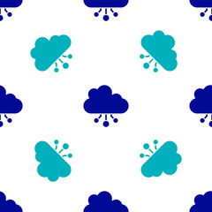 Blue Cryptocurrency cloud mining icon isolated seamless pattern on white background. Blockchain technology, bitcoin, digital money market, cryptocoin wallet. Vector.