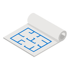 
Isometric icon of prototype, mapping on folded paper, project design 
