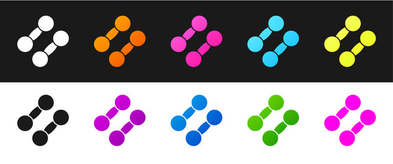 Set Dumbbell icon isolated on black and white background. Muscle lifting icon, fitness barbell, gym, sports equipment, exercise bumbbell. Vector.