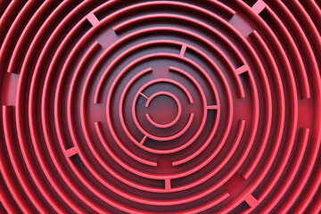 Circular maze. Red style. Abstract background.