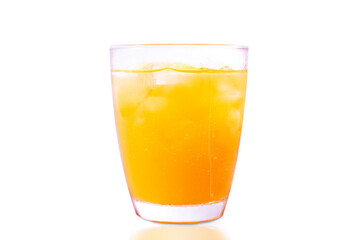 Freshly squeezed orange juice with ice. Juice in a glass isolate on white background with clipping path